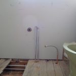 Basin hot and cold water feeds comming from under the floor