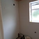 Bathroom walls boarded ready for tiling
