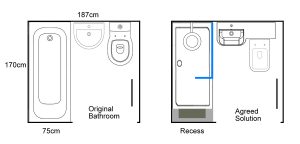 Drawing of agreed bathroom drawing solution from Earlsdon Bathrooms