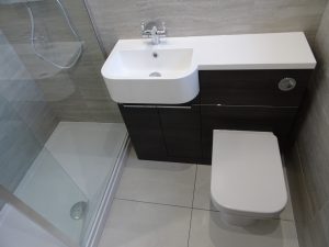 Tavistock Match Vanity unit in Tundra wood basin and toilet unit