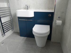 Walk in Shower Room fitted with Tavistock Match 1000mm Basin Vanity unit in Oxford Blue